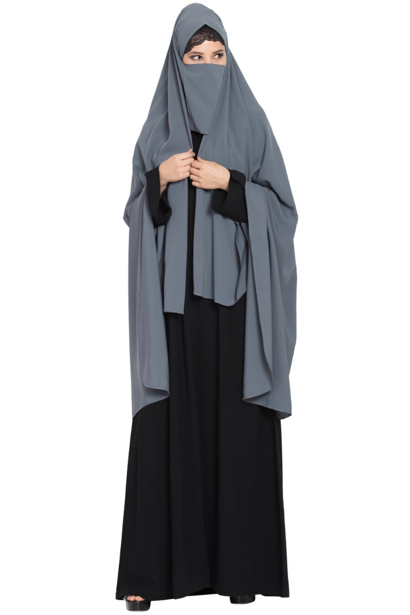 Irani Chadar with Detachable Nose Piece-Made in Nida Matt-Grey