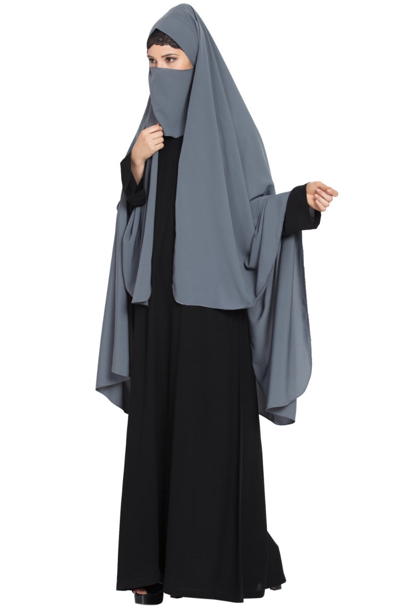 Irani Chadar with Detachable Nose Piece-Made in Nida Matt-Grey