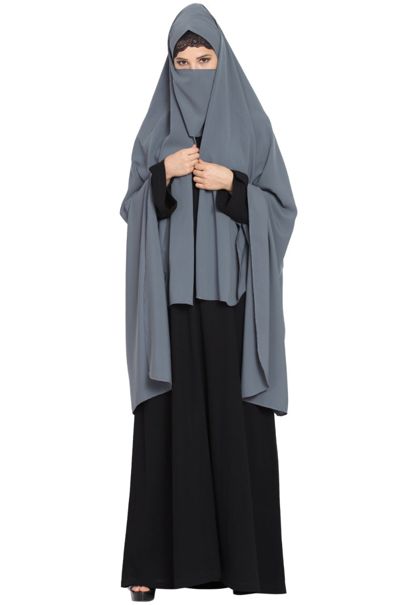 Irani Chadar with Detachable Nose Piece-Made in Nida Matt-Grey