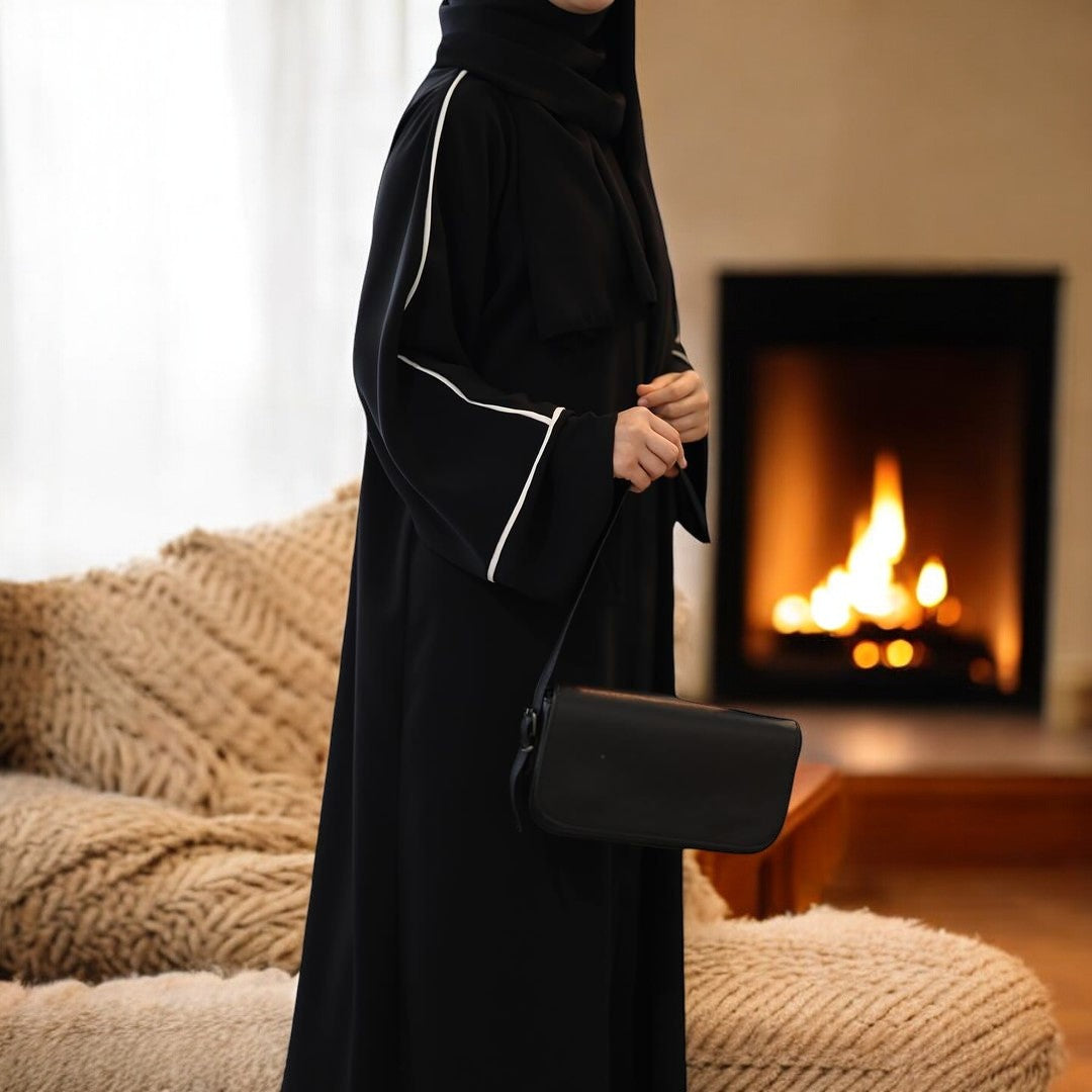 Elegant A-Line Abaya with Contrast Piping