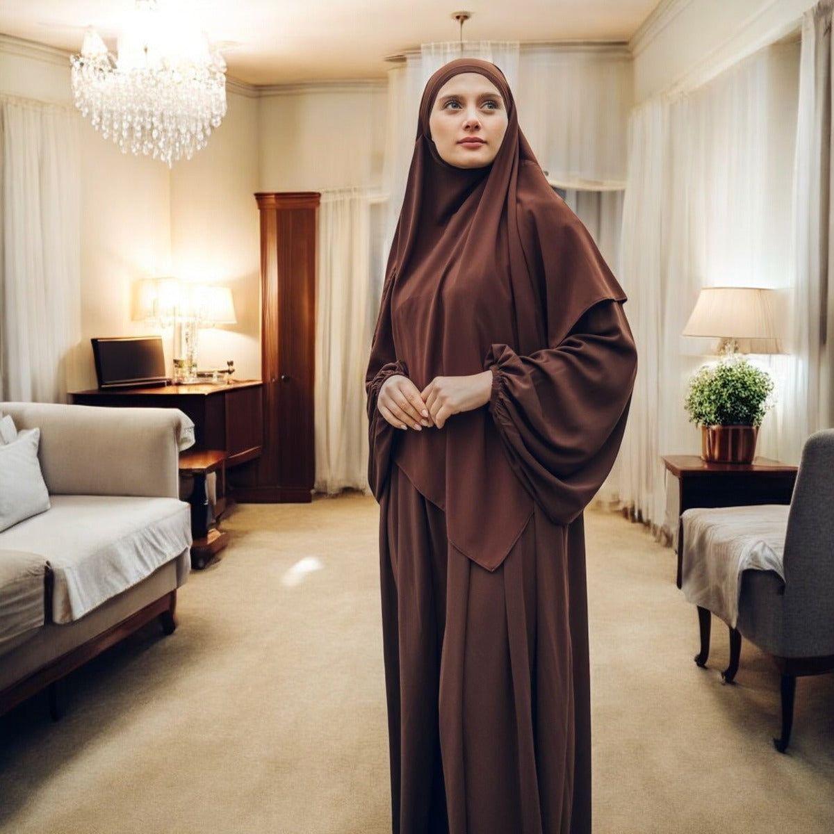 Elegant Loose-Fit Abaya with Short Khimar