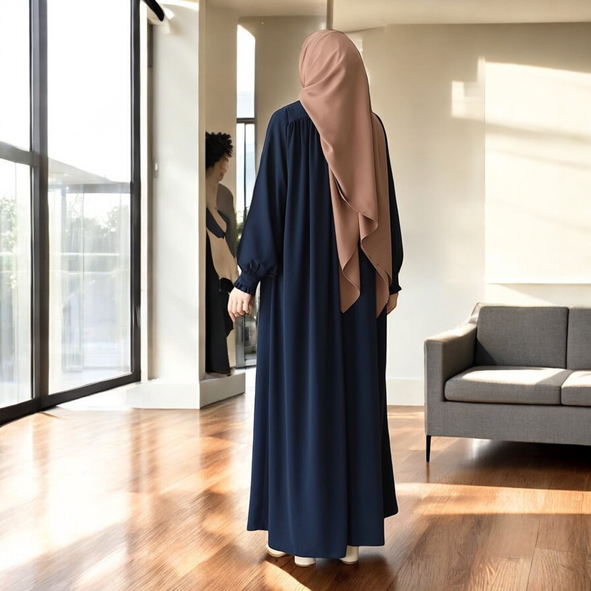 Designer Turkish Style Abaya with Gathered Neckline