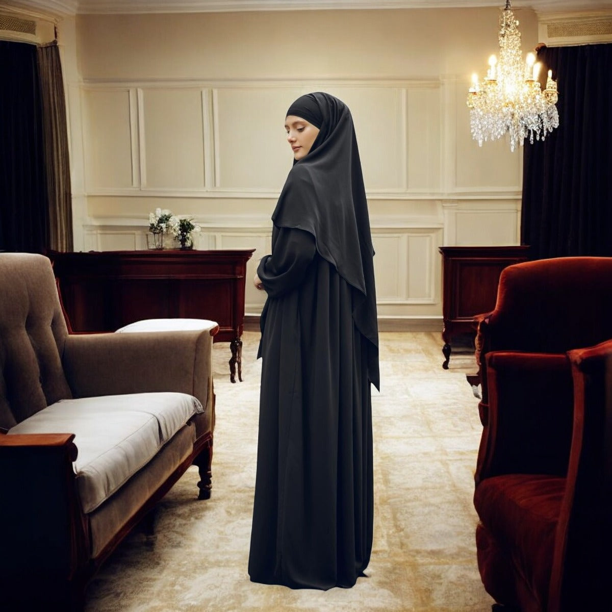 Elegant Loose-Fit Abaya with Short Khimar