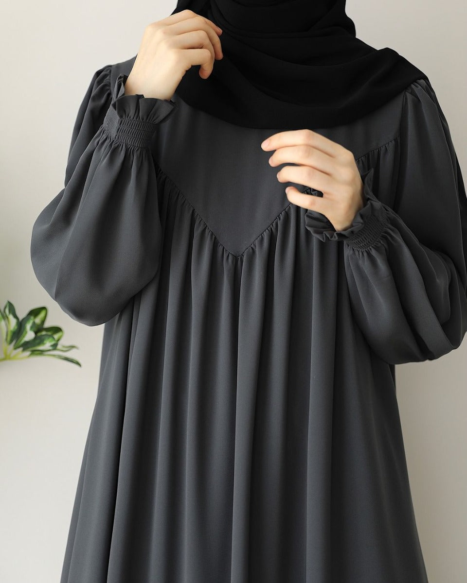Designer Turkish Style Abaya with V-Shaped Gather