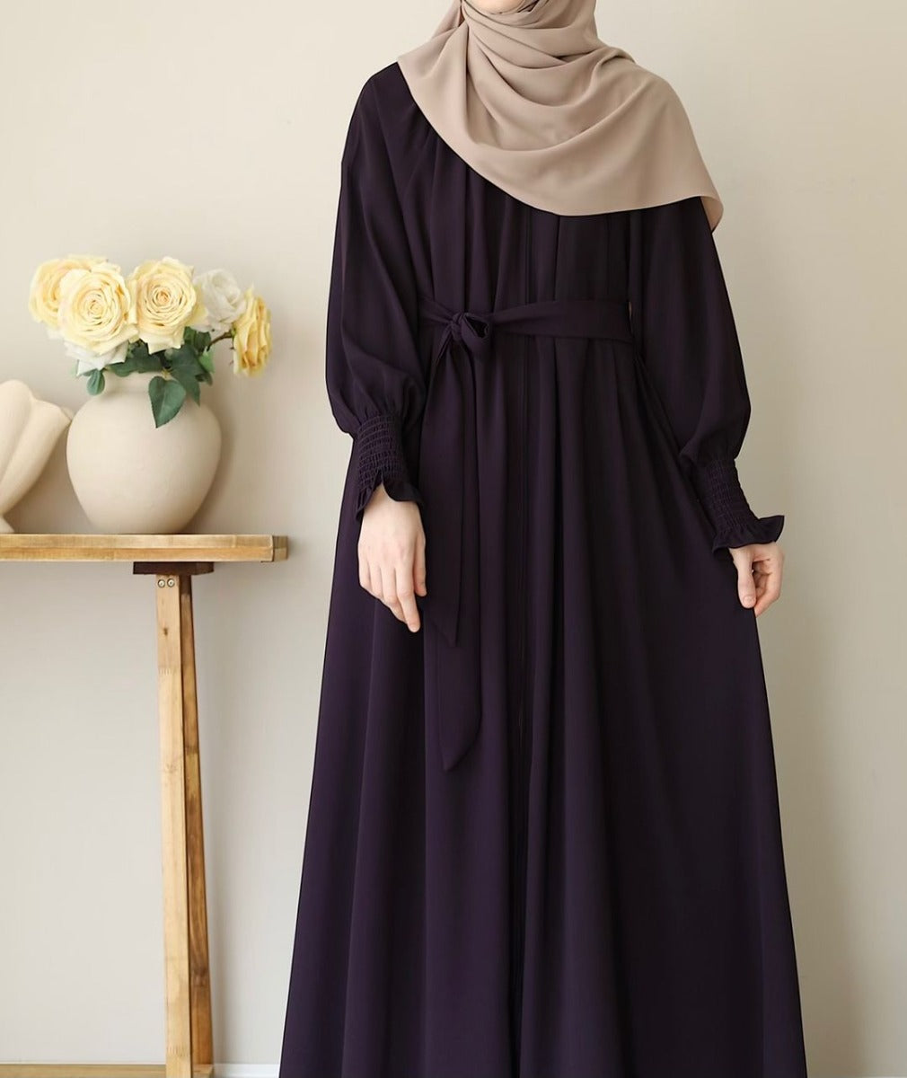 Turkish Style Front-Open Abaya with Full Zipper