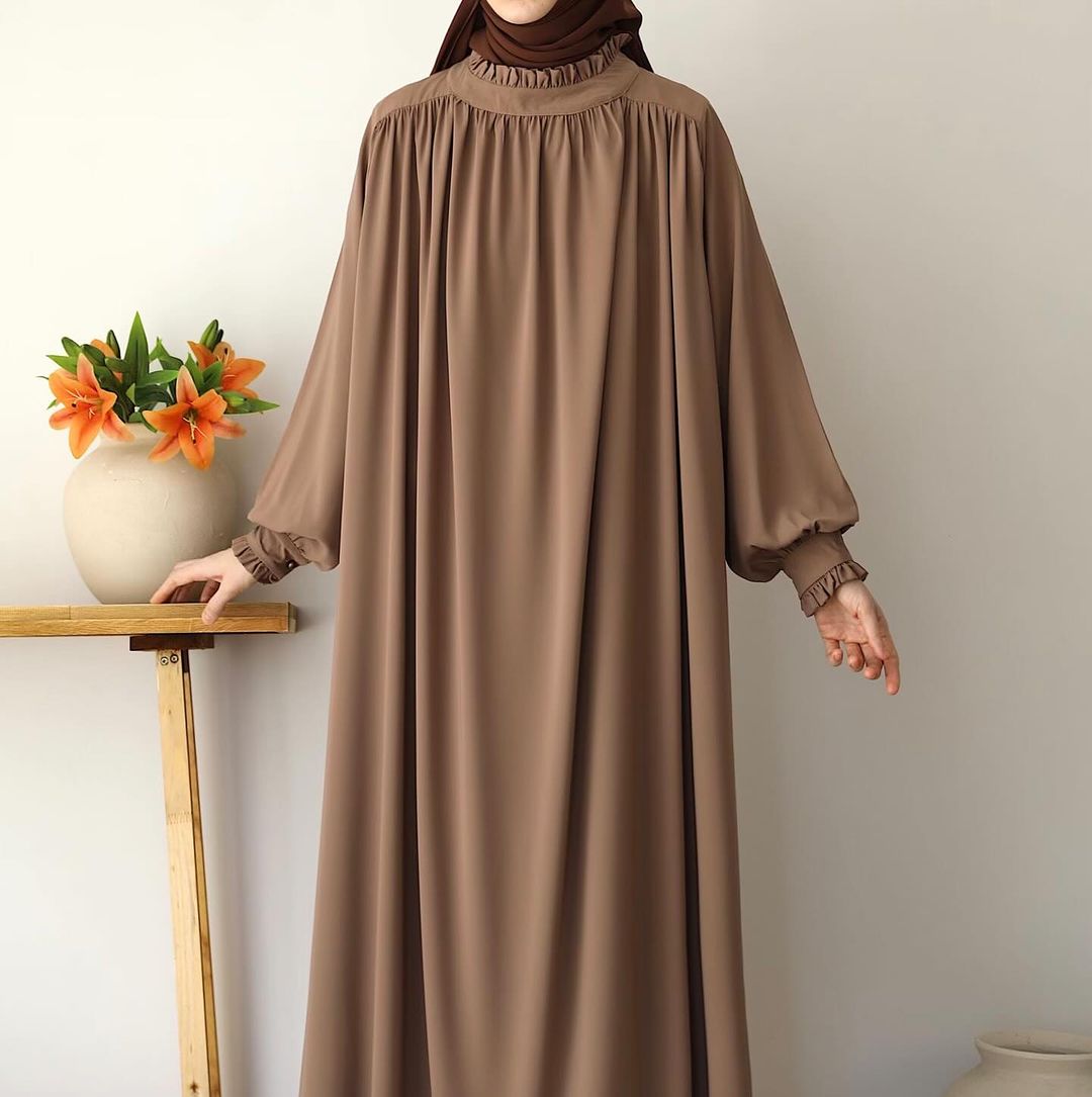 Designer Turkish Style Abaya with Gathered Neckline