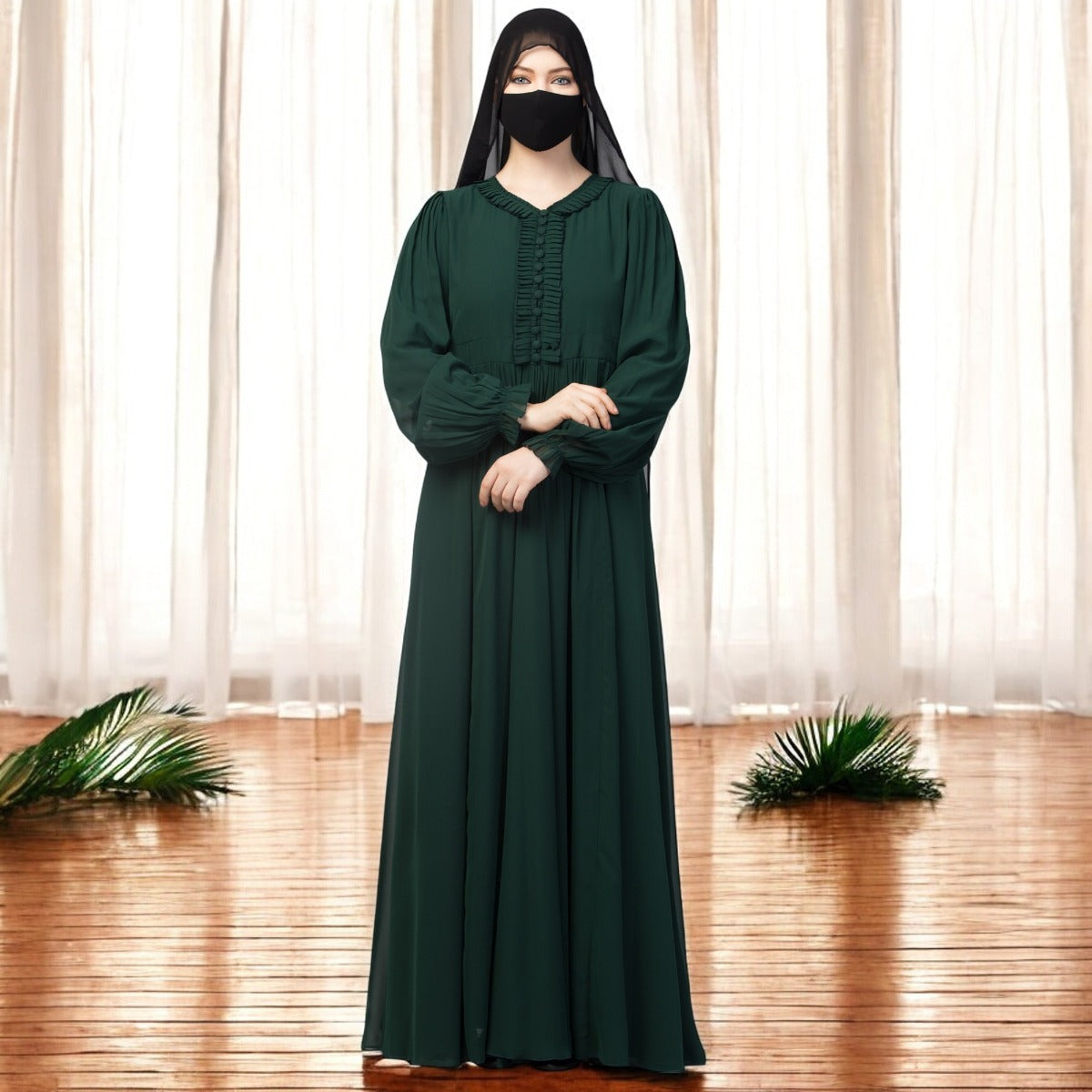 Occasion Wear Modest Dress With Umbrella Flare and Frills