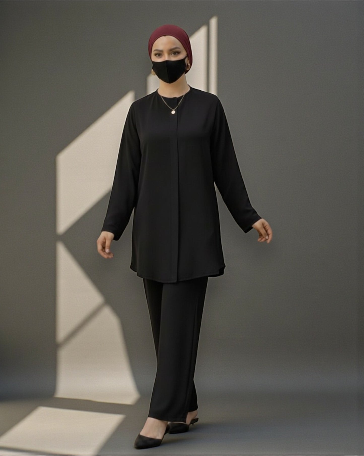 4-Piece Layered Co-Ord Set with Open Shrug & Hijab