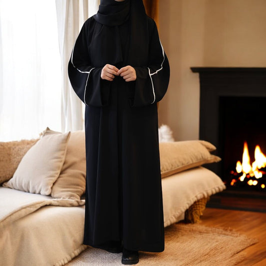 Elegant A-Line Abaya with Contrast Piping