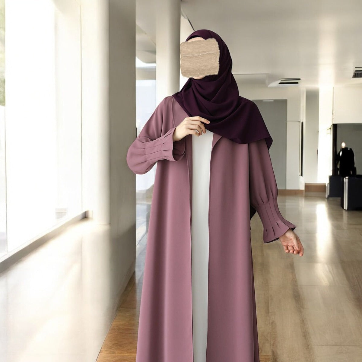 Elegant Three-Piece Abaya Set with Coat-Style Shrug
