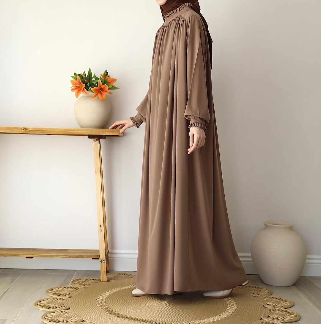 Designer Turkish Style Abaya with Gathered Neckline