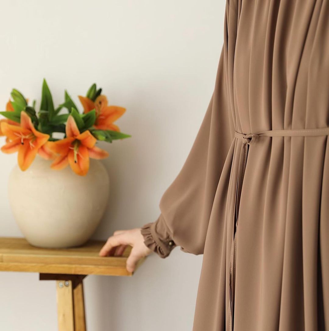 Designer Turkish Style Abaya with Gathered Neckline