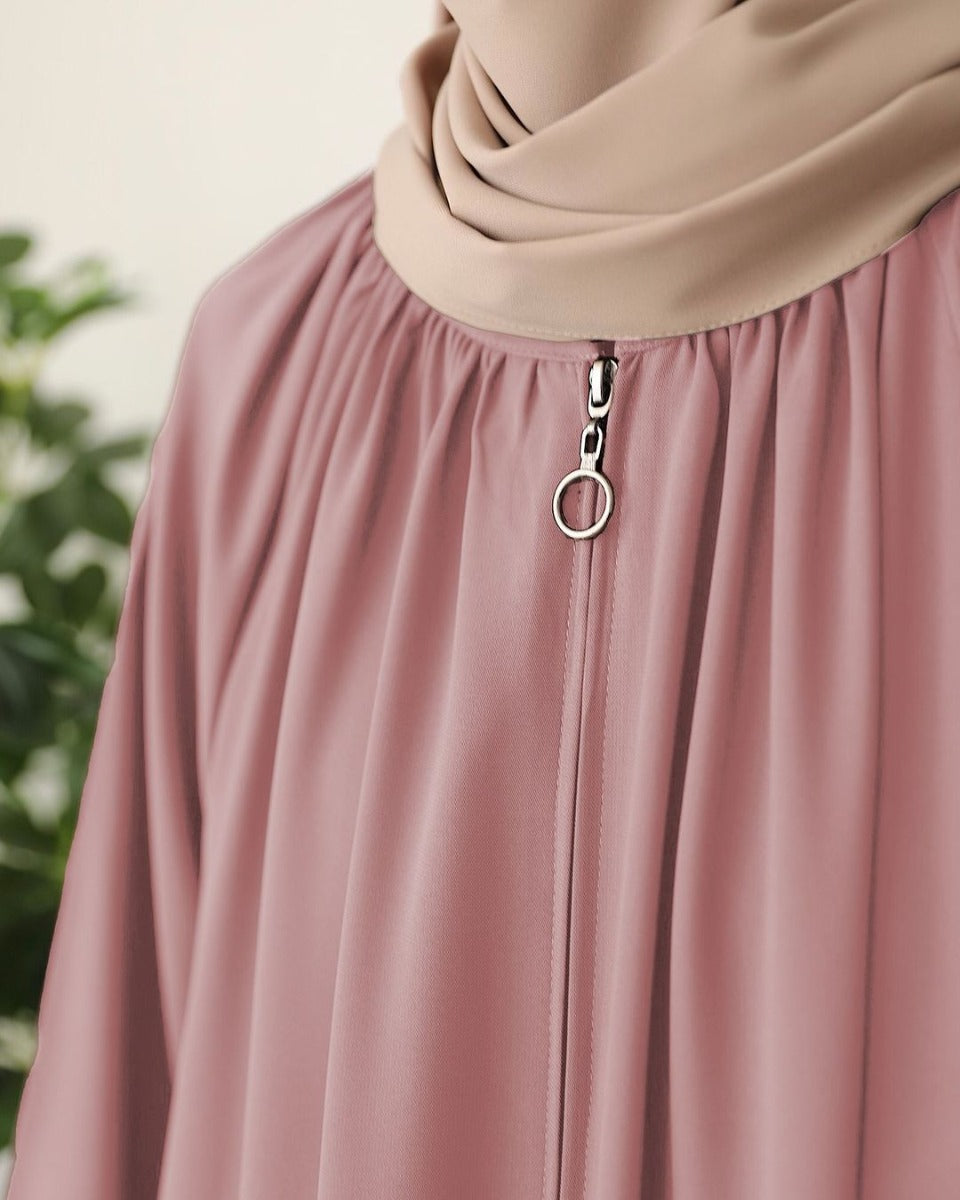 Turkish Style Front-Open Abaya with Full Zipper