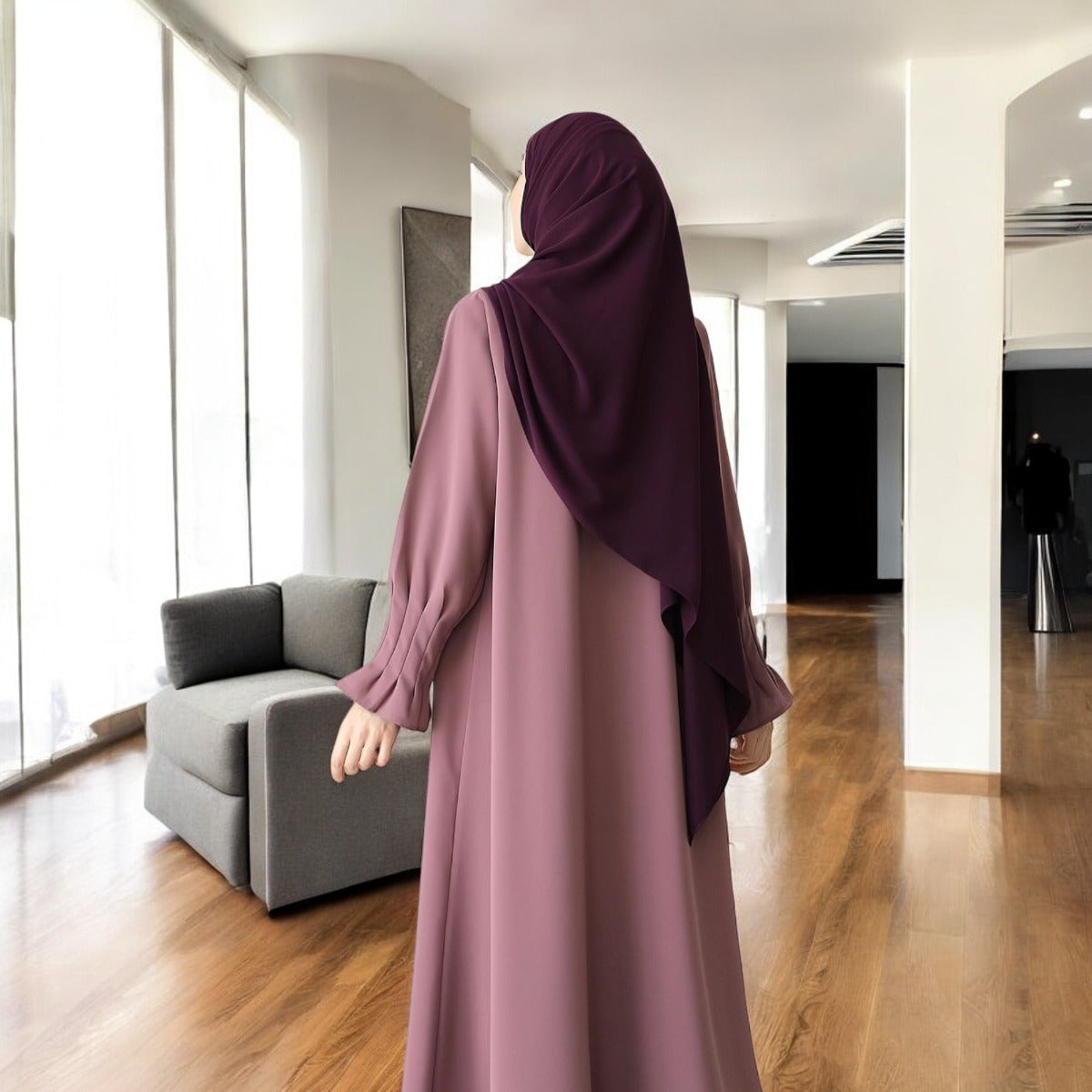 Elegant Three-Piece Abaya Set with Coat-Style Shrug