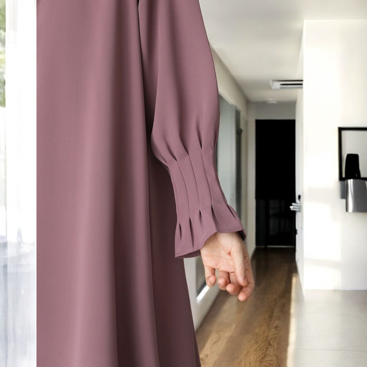 Elegant Three-Piece Abaya Set with Coat-Style Shrug