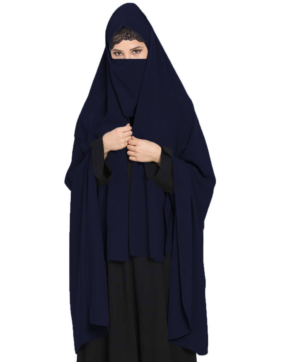 EiIrani Chadar -Rida Hijab with Detachable Nose Piece-Made in Nida Matt-Navy Blue