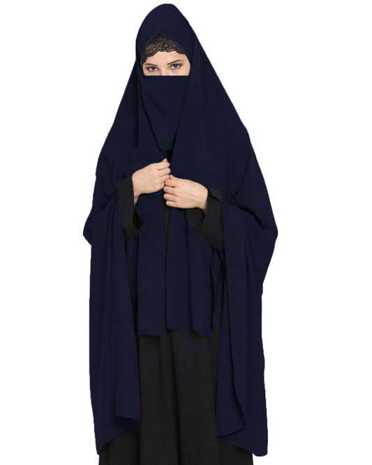 EiIrani Chadar -Rida Hijab with Detachable Nose Piece-Made in Nida Matt-Navy Blue