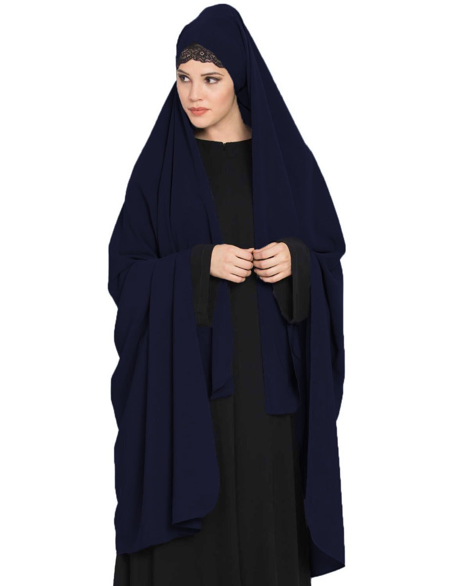 EiIrani Chadar -Rida Hijab with Detachable Nose Piece-Made in Nida Matt-Navy Blue