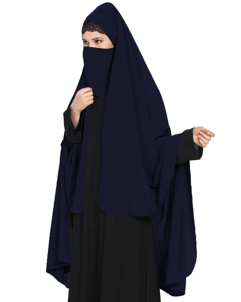EiIrani Chadar -Rida Hijab with Detachable Nose Piece-Made in Nida Matt-Navy Blue