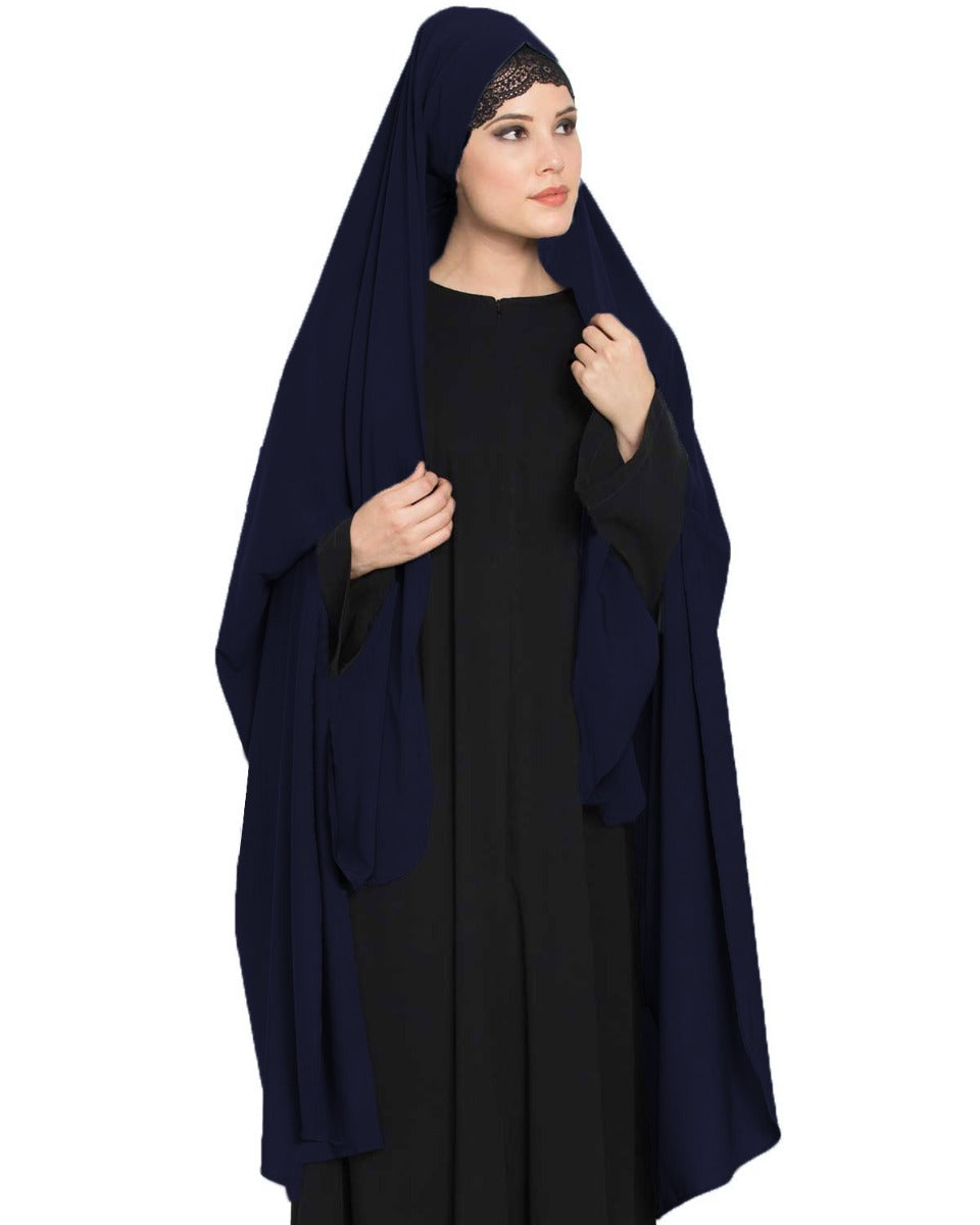EiIrani Chadar -Rida Hijab with Detachable Nose Piece-Made in Nida Matt-Navy Blue