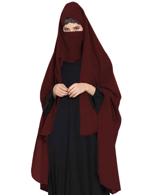 Irani Chadar -Rida Hijab with Detachable Nose Piece-Made in Nida Matt-Wine