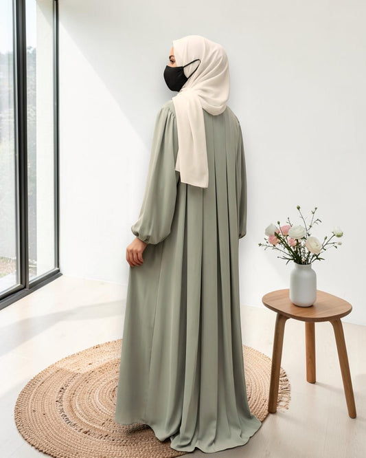 Designer Mahram-Abaya with Concealed Zipper and Inward Pleats-Dull Sky Blue