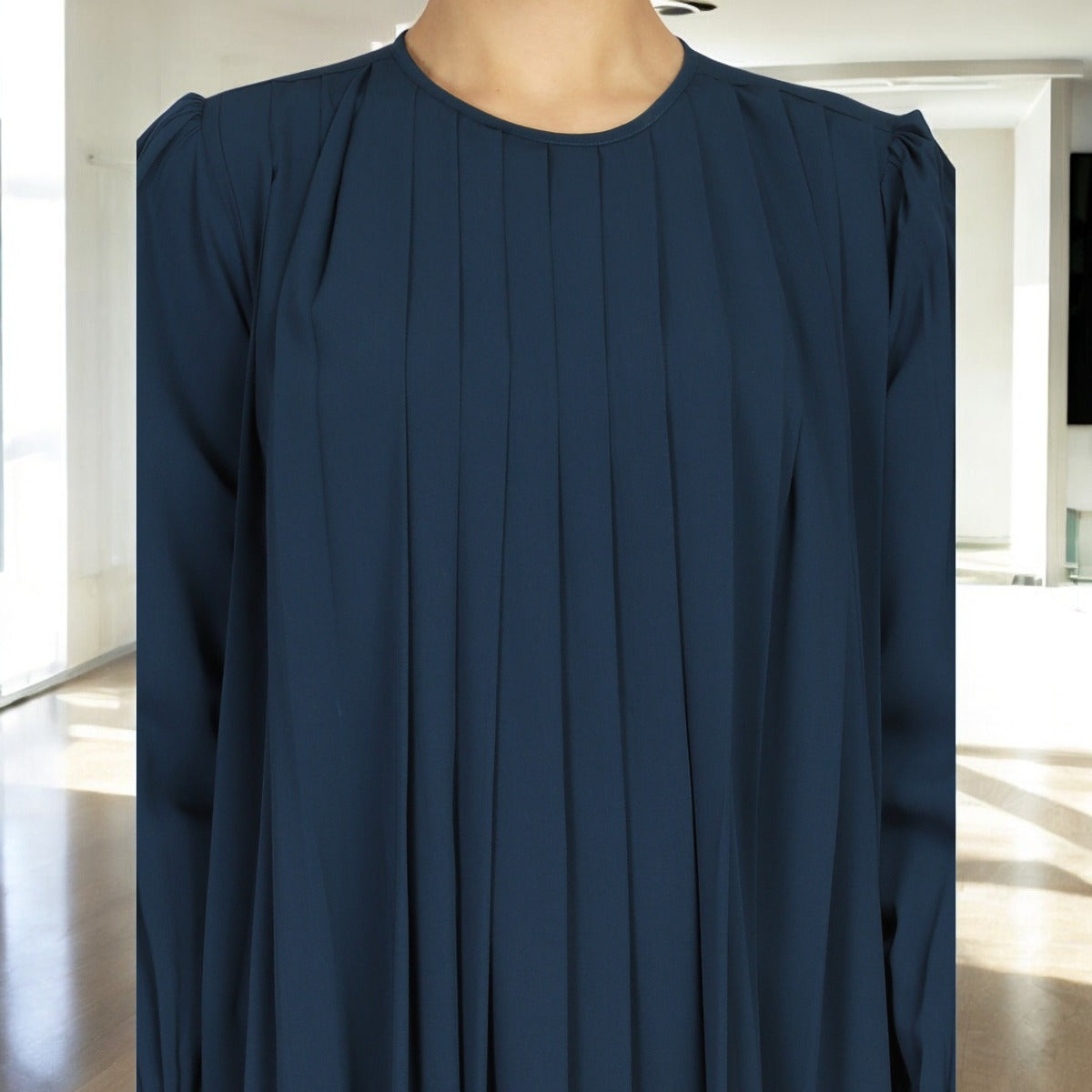 Abaya With Multiple Pleats And Belt. Comes With A Matching Hijab.