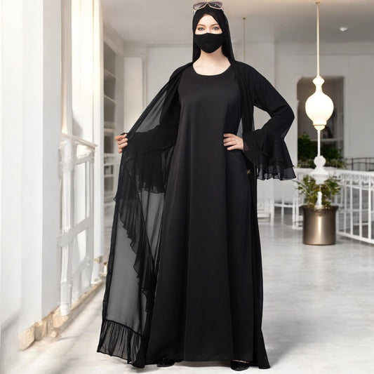 Occasion Wear Modest Dress With Umbrella Flare and Frills