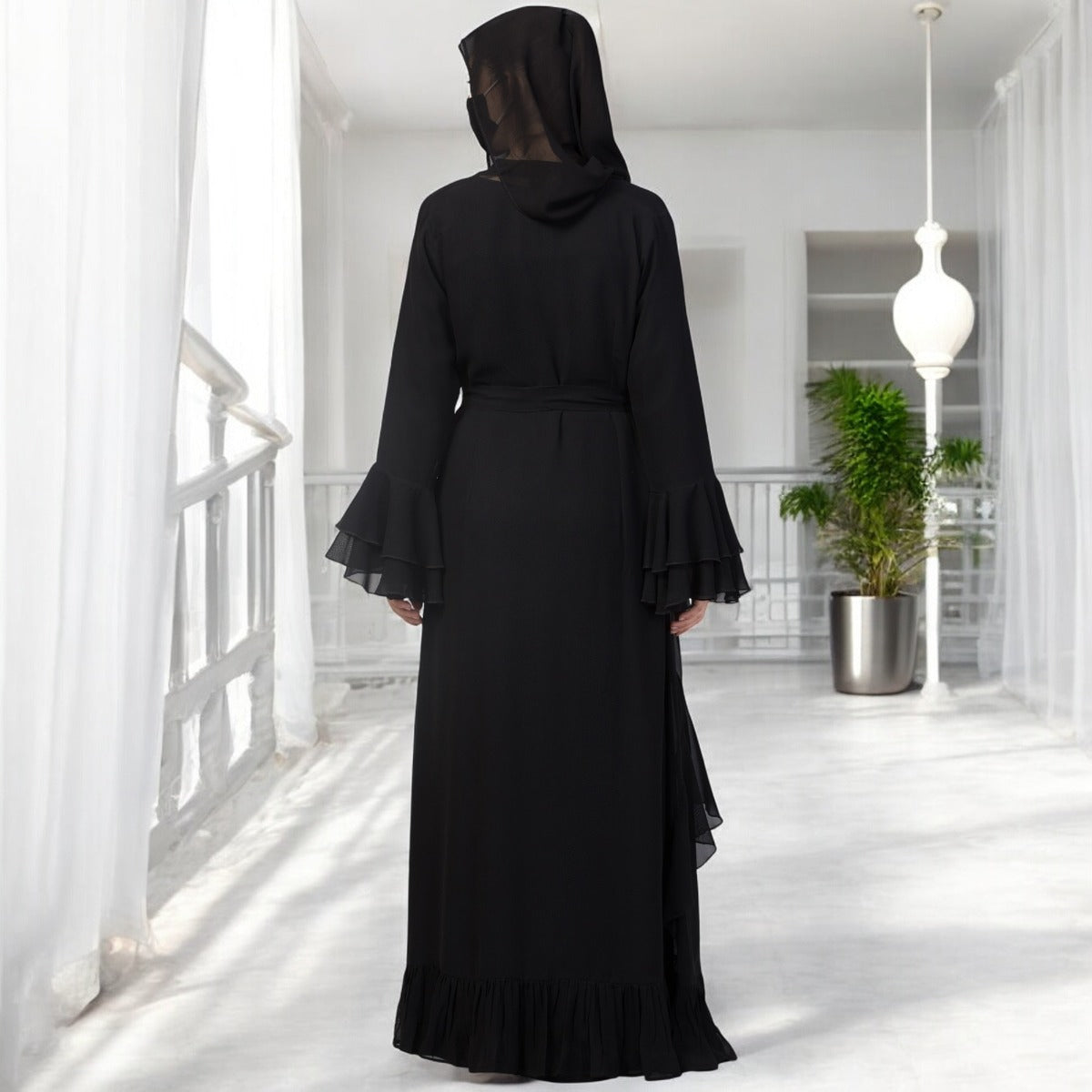 Occasion Wear Modest Dress With Umbrella Flare and Frills
