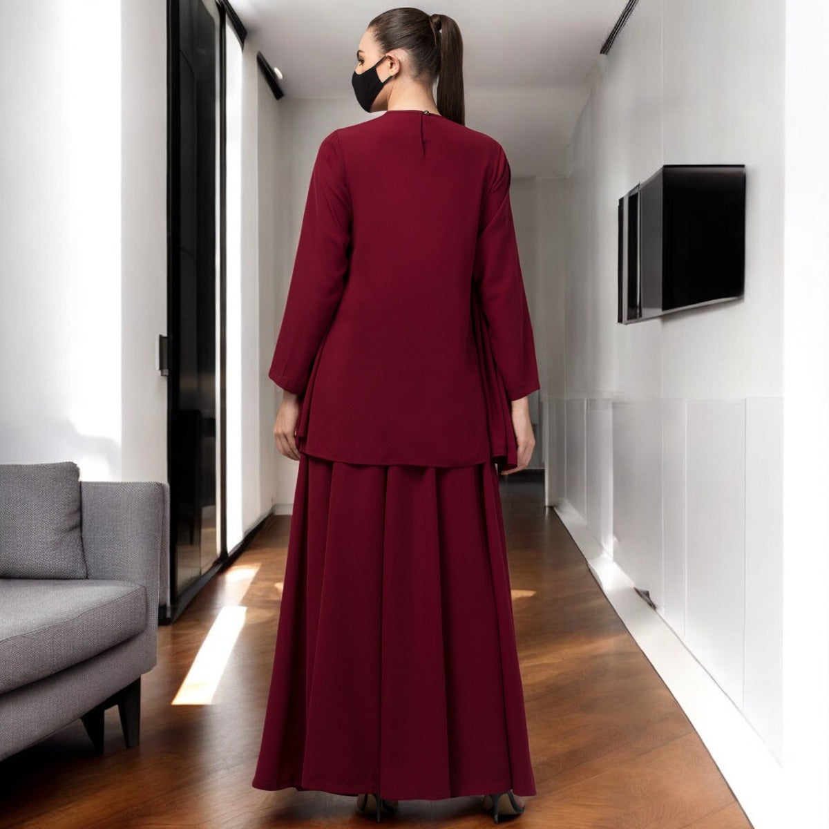 Modest Co-ord Set: Designer Loose Fit Top with Frills and Flared Skirt, Perfect for Students and Working Women