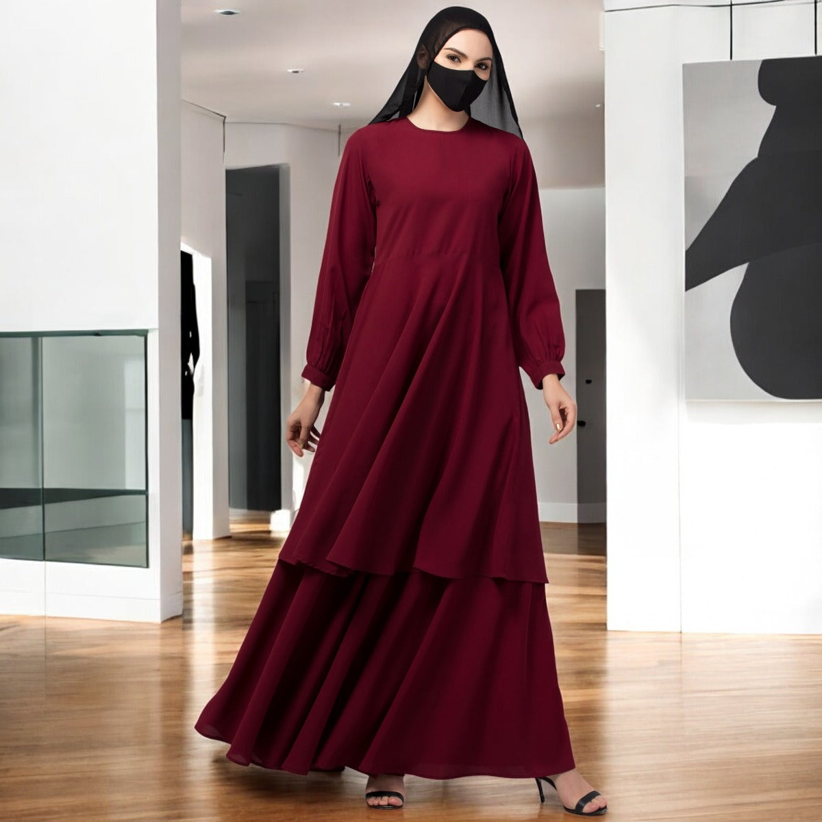 Modest Co-ord Set: Designer Loose Fit Top with Frills and Flared Skirt