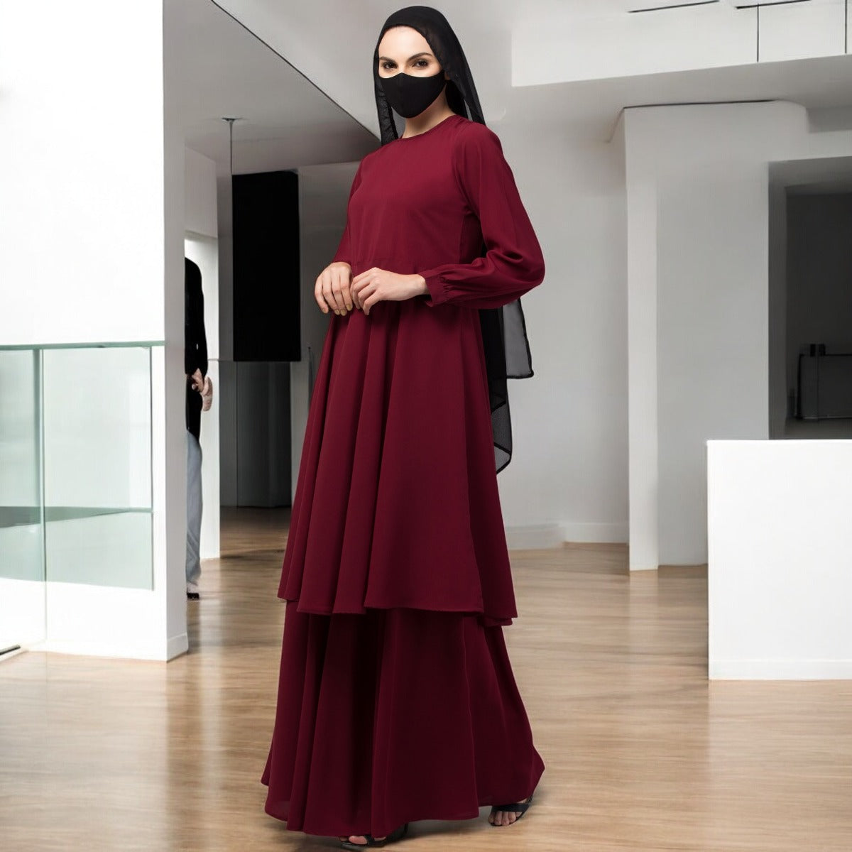 Modest Co-ord Set: Designer Loose Fit Top with Frills and Flared Skirt