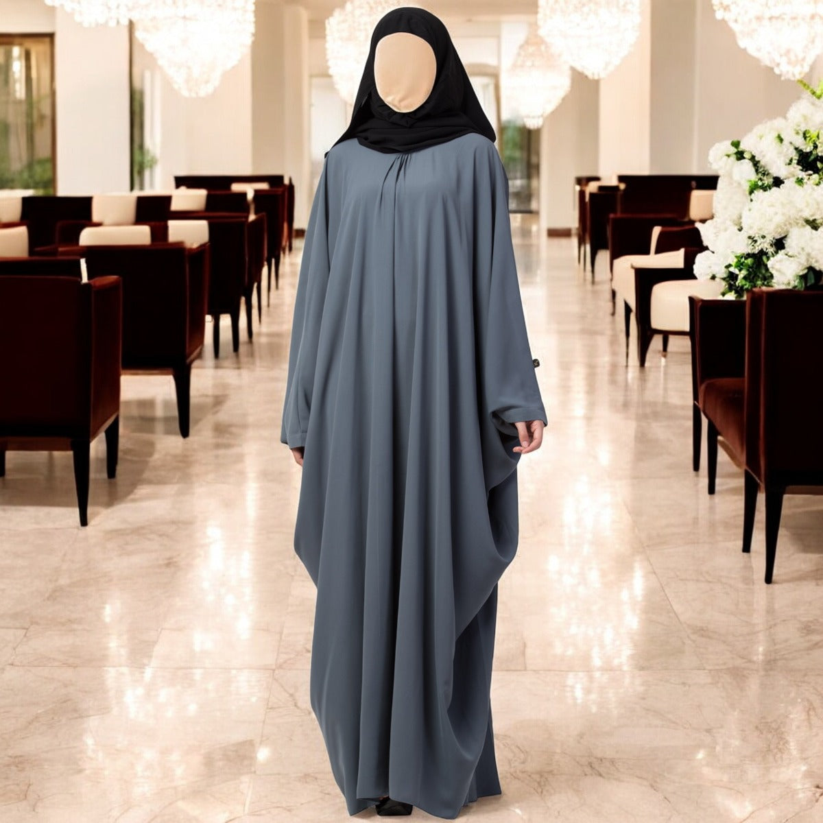 Simple Yet Elegant Islamic Kaftan Abaya With Pleats On Neck