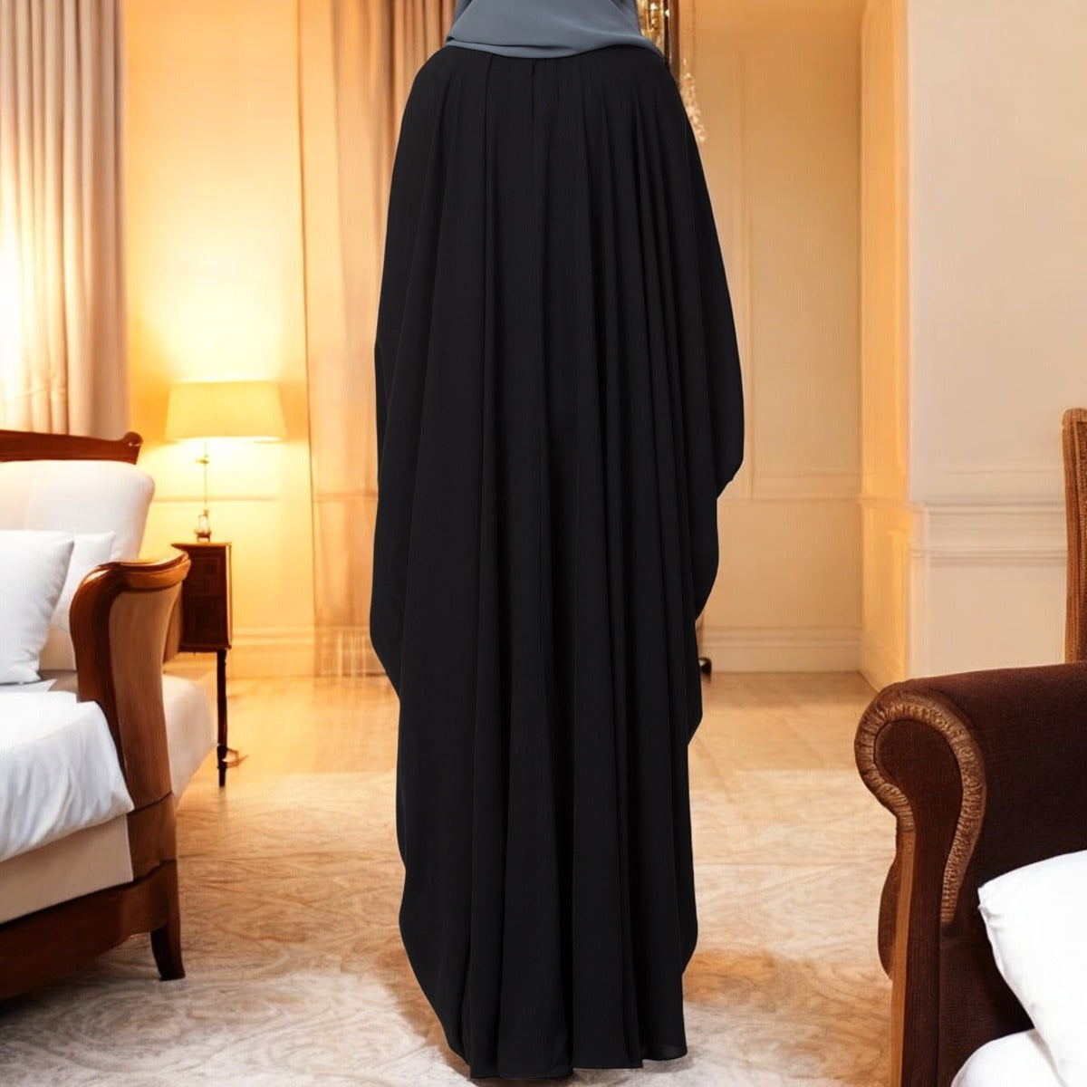 Simple Yet Elegant Islamic Kaftan Abaya With Pleats On Neck