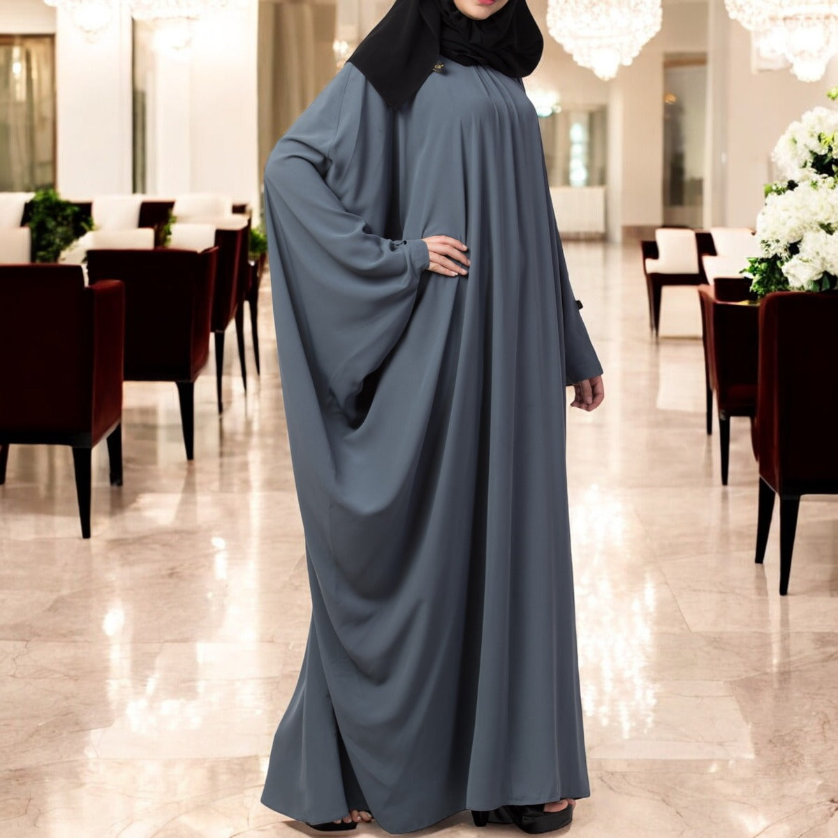Simple Yet Elegant Islamic Kaftan Abaya With Pleats On Neck