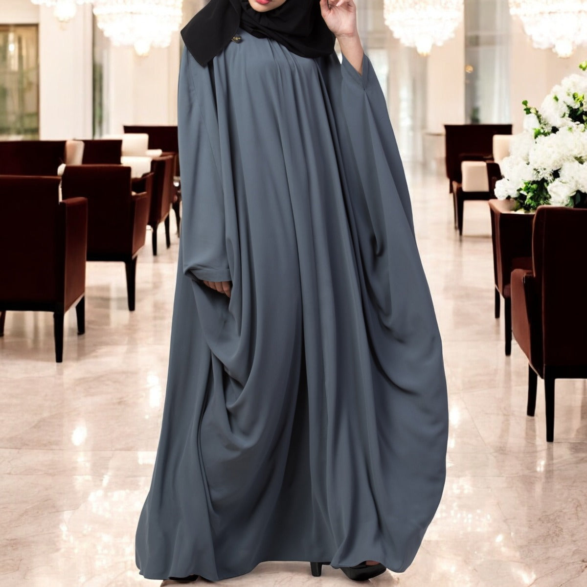 Simple Yet Elegant Islamic Kaftan Abaya With Pleats On Neck