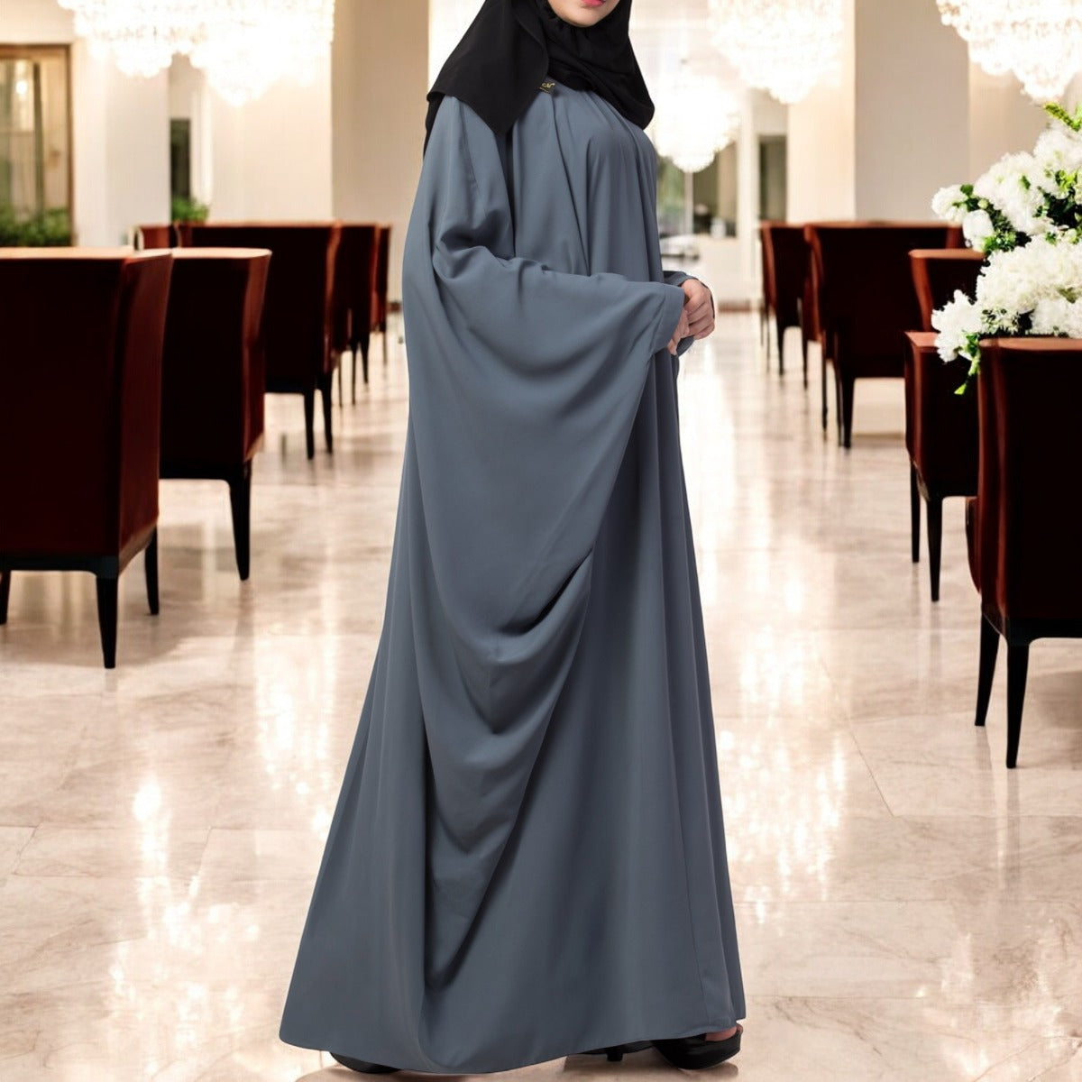 Simple Yet Elegant Islamic Kaftan Abaya With Pleats On Neck