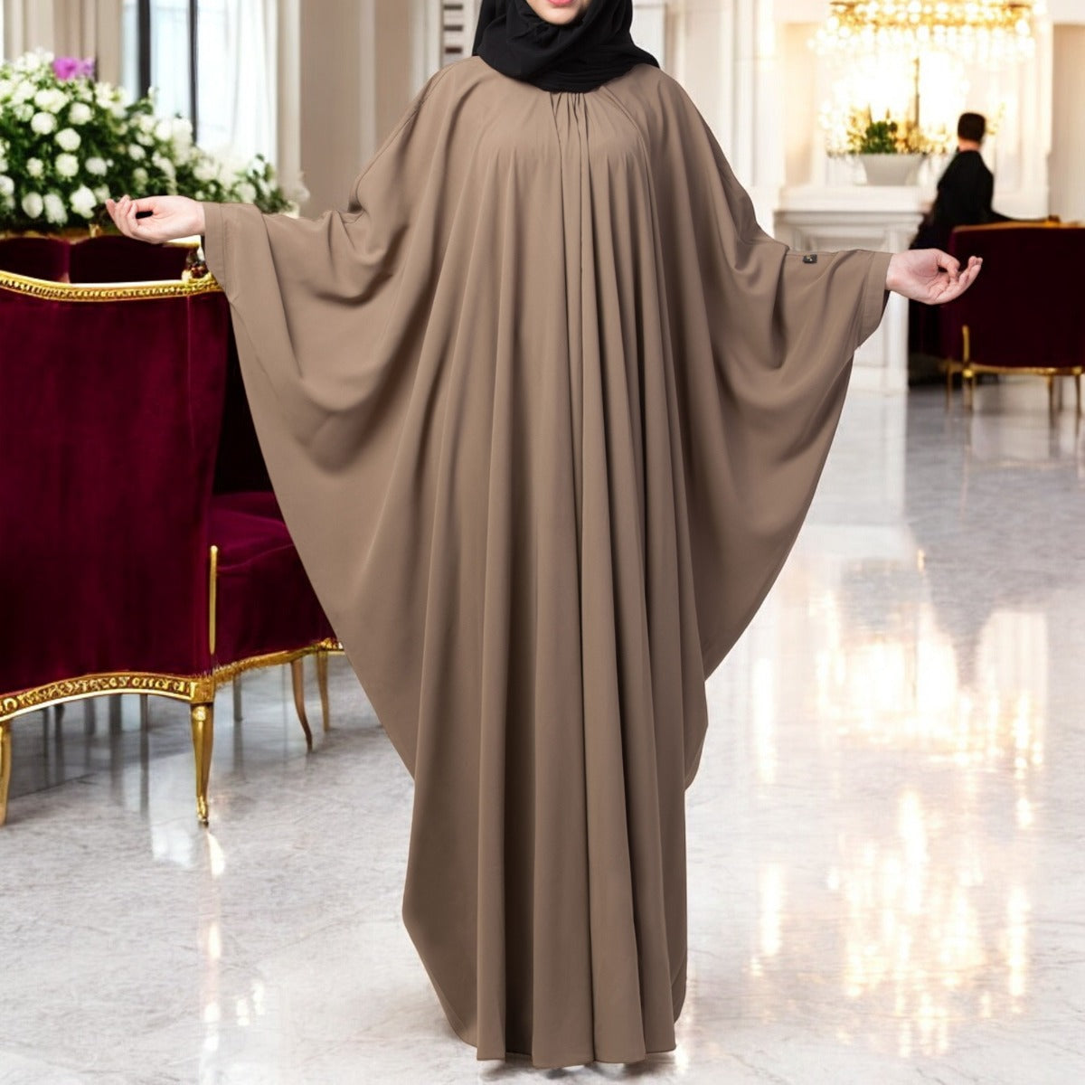 Simple Yet Elegant Islamic Kaftan Abaya With Pleats On Neck