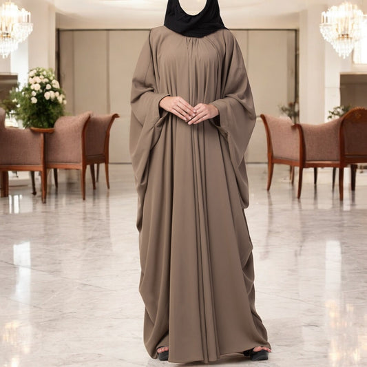 Simple Yet Elegant Islamic Kaftan Abaya With Pleats On Neck