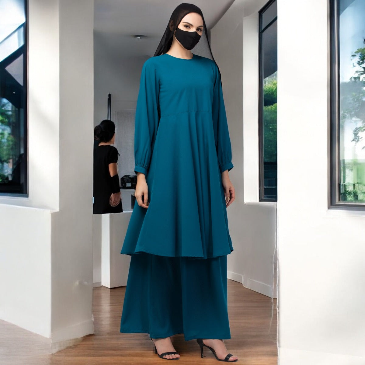 Modest Co-ord Set: Designer Loose Fit Top with Frills and Flared Skirt