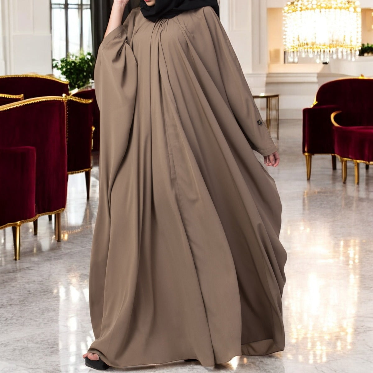 Simple Yet Elegant Islamic Kaftan Abaya With Pleats On Neck