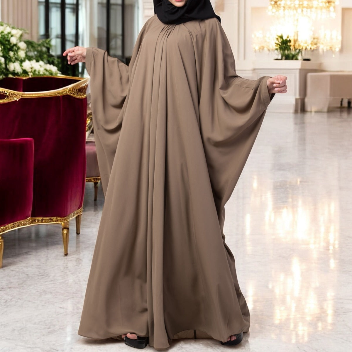 Simple Yet Elegant Islamic Kaftan Abaya With Pleats On Neck