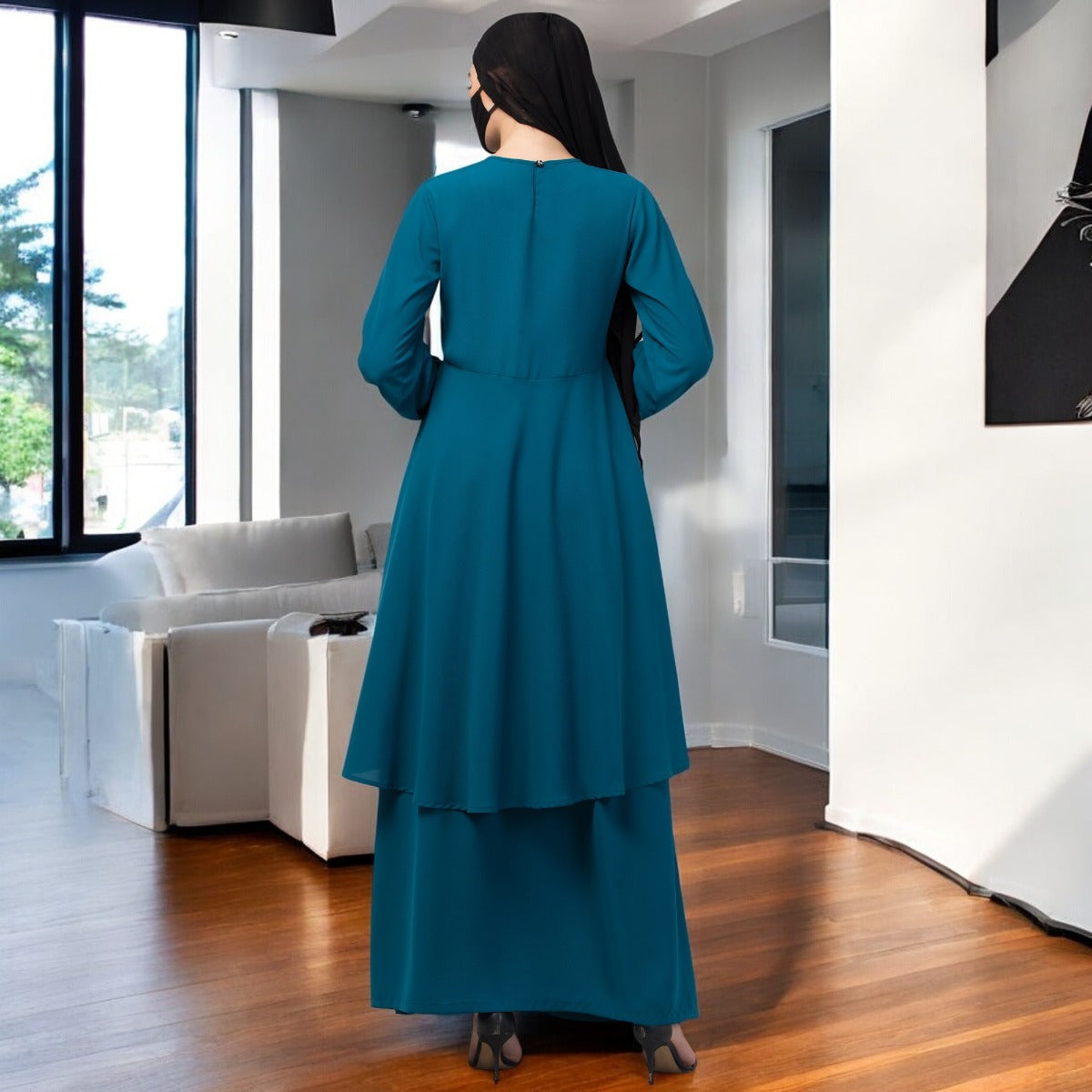 Modest Co-ord Set: Designer Loose Fit Top with Frills and Flared Skirt
