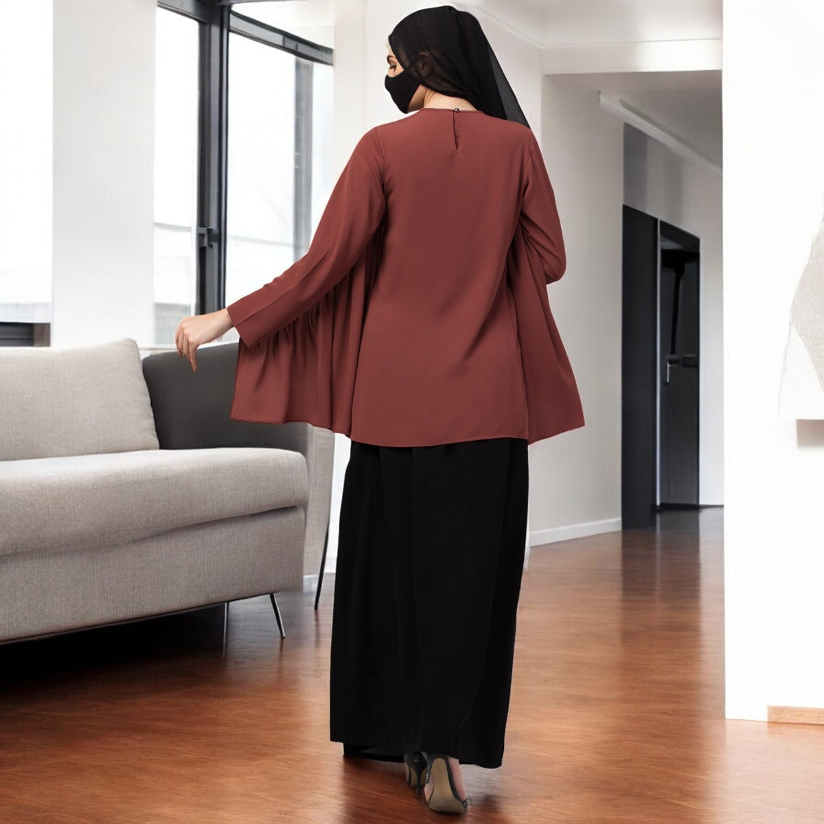 Modest Co-ord Set: Designer Loose Fit Top with Frills and Flared Skirt, Perfect for Students and Working Women