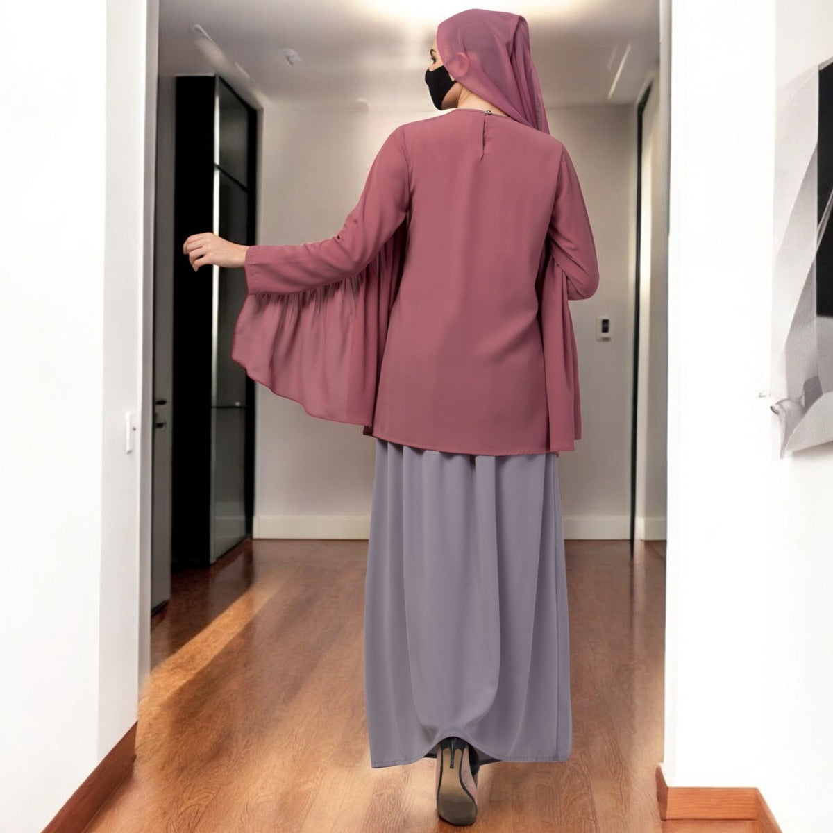 Modest Co-ord Set: Designer Loose Fit Top with Frills and Flared Skirt, Perfect for Students and Working Women
