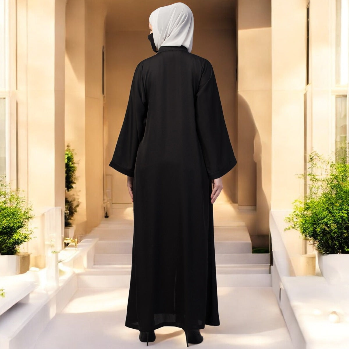 Front Open Abaya In Premium Praada Fabric With Embellished Tassels