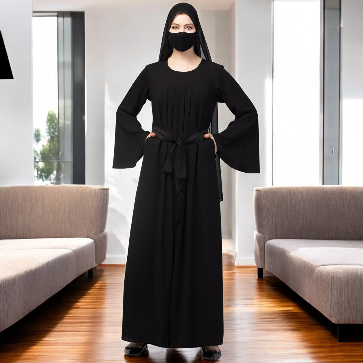 Designer Abaya With Pleats & Belt