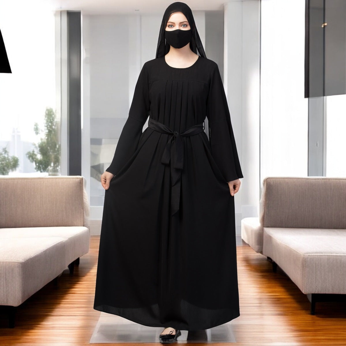 Designer Abaya With Pleats & Belt