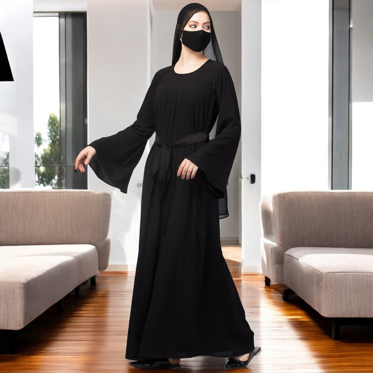 Designer Abaya With Pleats & Belt