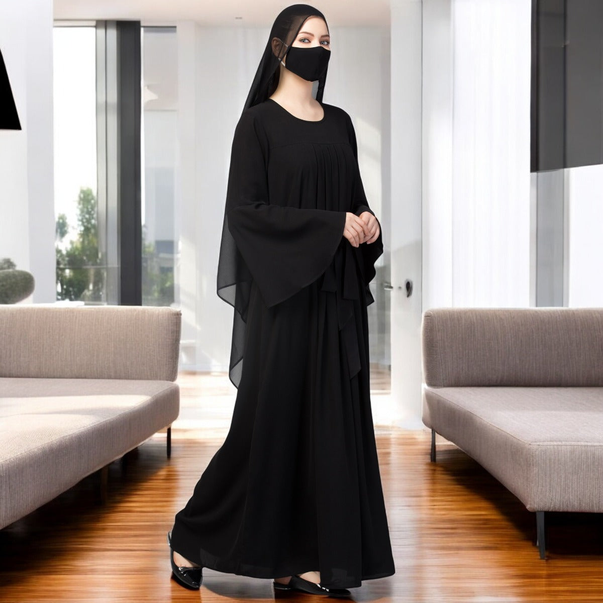 Designer Abaya With Pleats & Belt
